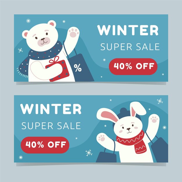 Conjunto de banners de rebajas de invierno plano vertical