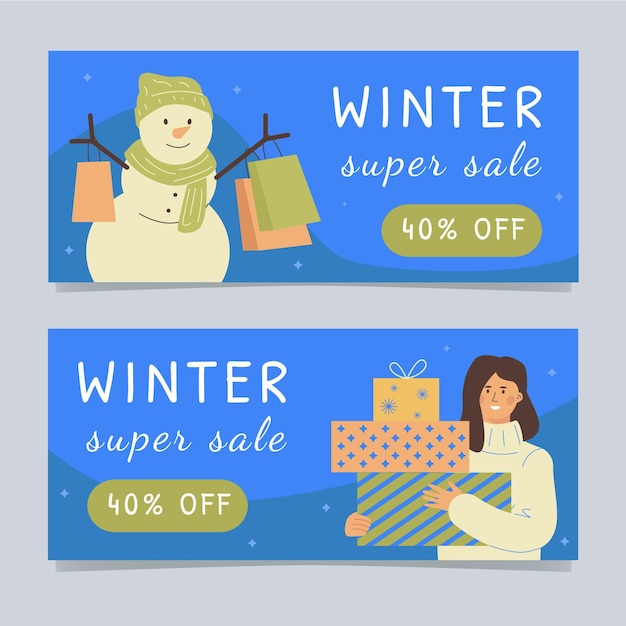 Conjunto de banners de rebajas de invierno plano vertical