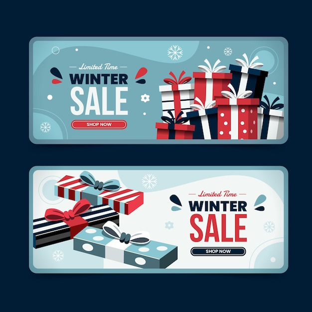 Vector gratuito conjunto de banners de rebajas de invierno plano