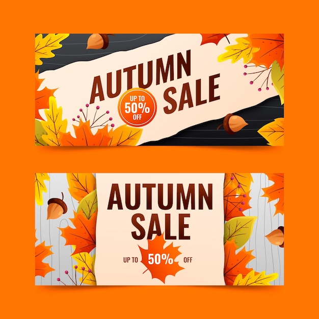 Conjunto de banners de rebajas de otoño degradado