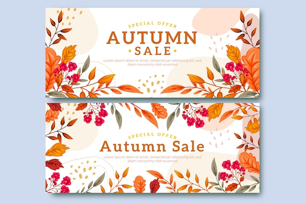 Conjunto de banners de rebajas de otoño dibujados a mano