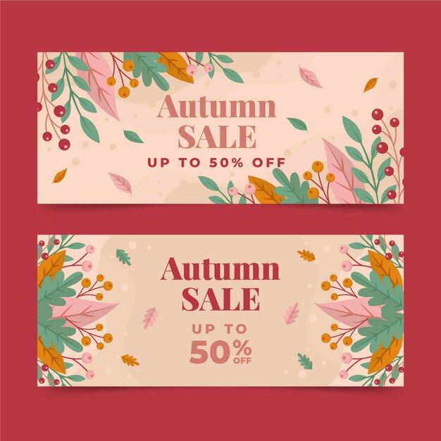 Conjunto de banners de rebajas de otoño plano
