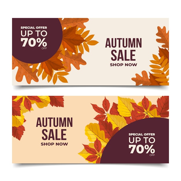 Vector gratuito conjunto de banners de rebajas de otoño plano