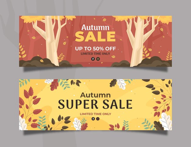 Conjunto de banners de rebajas de otoño plano