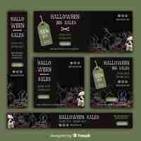 Vector gratuito conjunto de banners de rebajas web de halloween