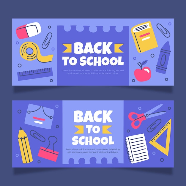 Vector gratuito conjunto de banners de regreso a la escuela dibujados a mano