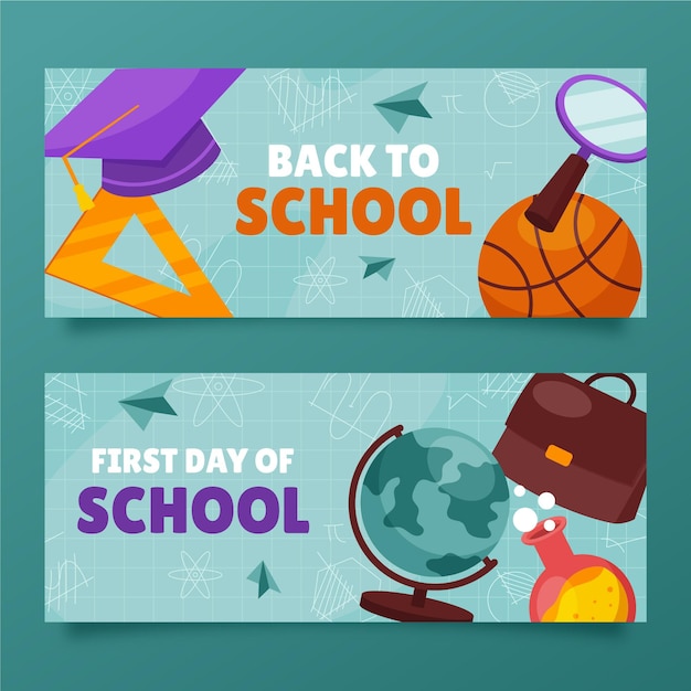 Vector gratuito conjunto de banners de regreso a la escuela.