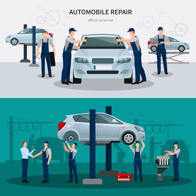 Conjunto de Banners de reparación de automóviles