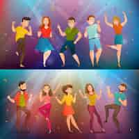 Vector gratuito conjunto de banners retro dancing people