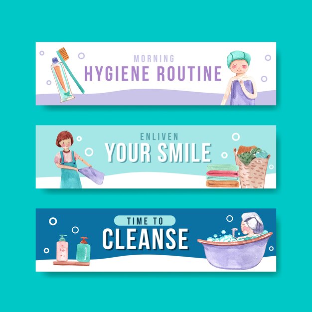 Conjunto de banners de rutina de higiene