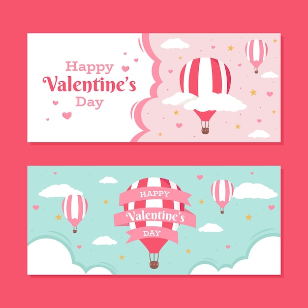 Conjunto de banners de san valentín de diseño plano