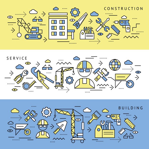 Conjunto de Banners de servicio de construcción