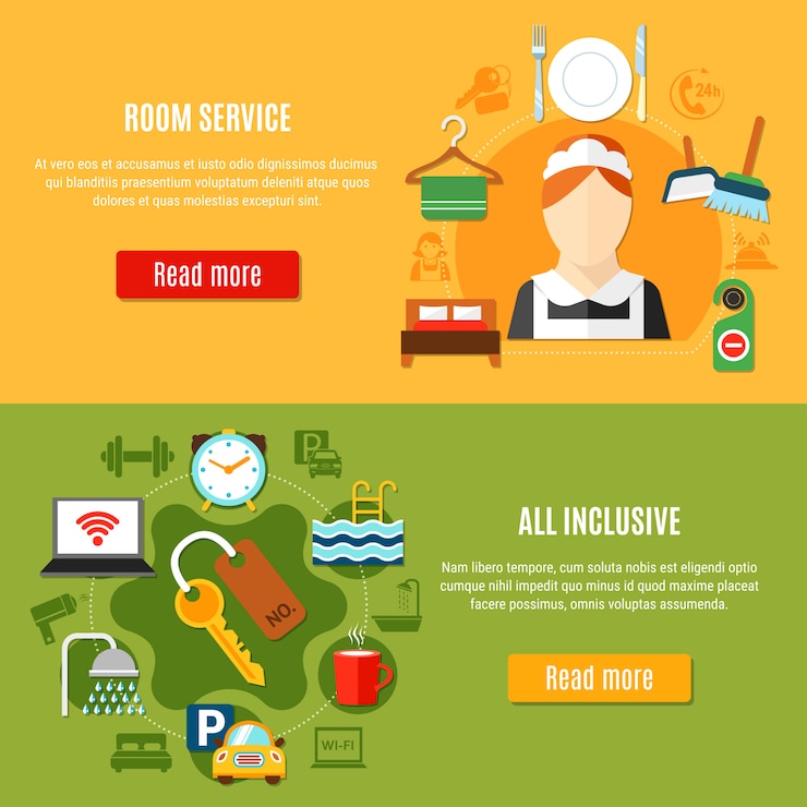 Vector gratuito conjunto de banners de servicios del hotel