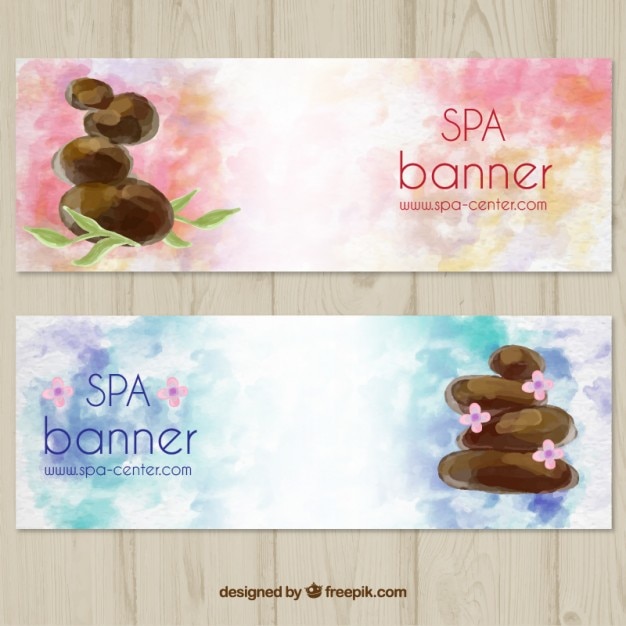 Conjunto de banners de spa en acuarela