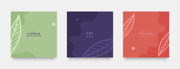 Conjunto de banners de tarjetas de redes sociales de estilo minimalista fluido con diseño de hoja