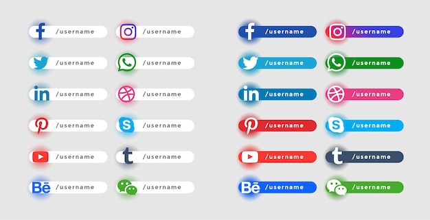 Vector gratuito conjunto de banners de tercio inferior de iconos de sitios web sociales populares