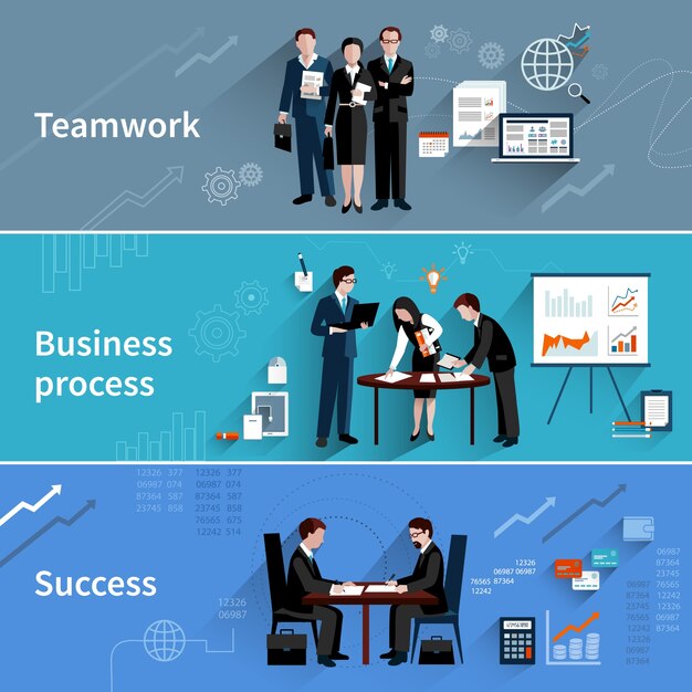 Conjunto de Banners de trabajo en equipo