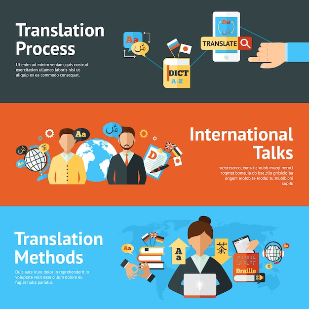Conjunto de banners de traductor de idiomas