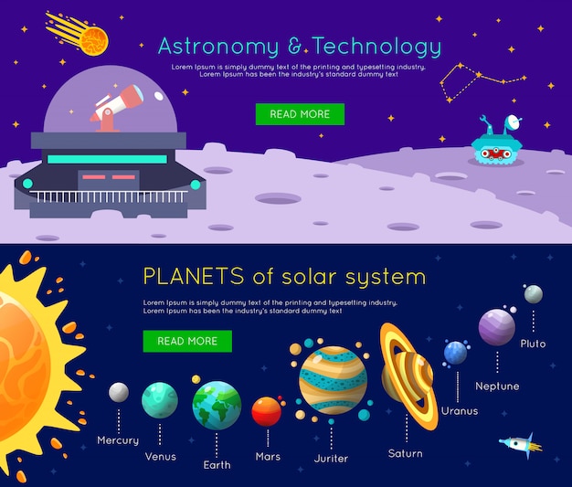 Vector gratuito conjunto de banners de universo espacial