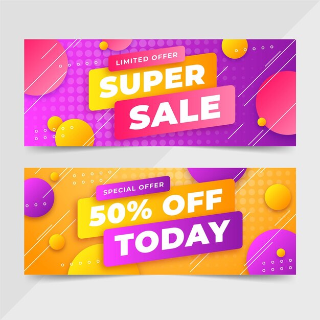 Conjunto de banners de venta abstracta degradado
