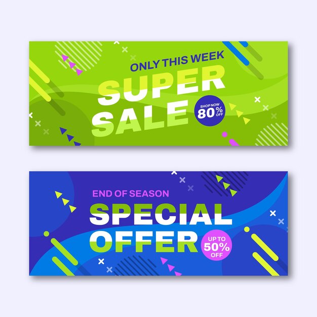Conjunto de banners de venta abstracta plana