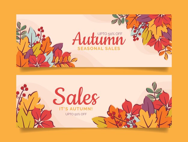 Conjunto de banners de venta de celebración de otoño plano