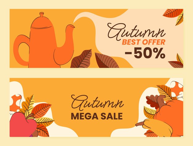 Conjunto de banners de venta de celebración de otoño plano