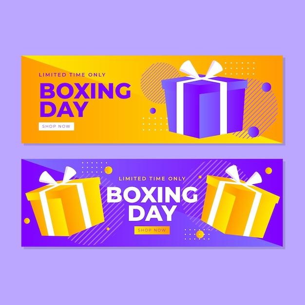 Conjunto de banners de venta de día de boxeo horizontal degradado