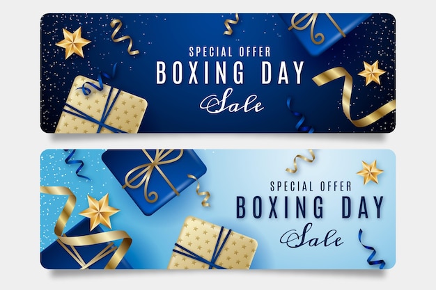 Vector gratuito conjunto de banners de venta de día de boxeo horizontal realista