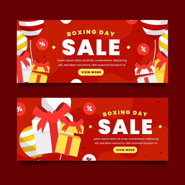 Conjunto de banners de venta de día de boxeo plano horizontal