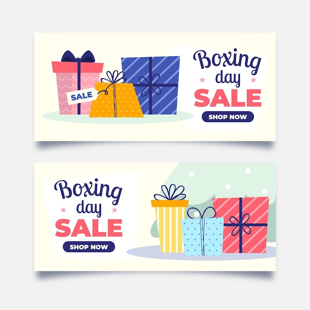 Conjunto de banners de venta de día de boxeo plano horizontal