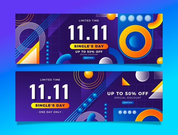 Conjunto de banners de venta de día de compras degradado 11.11
