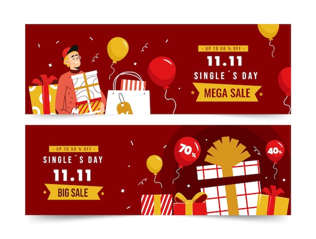 Conjunto de banners de venta de día de compras planas 11.11