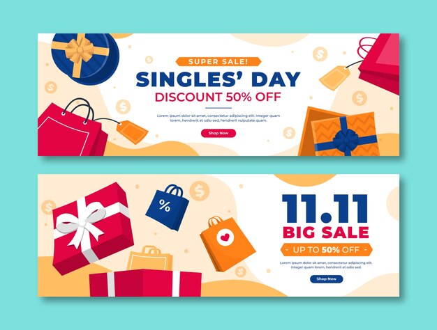 Conjunto de banners de venta de día de compras planas 11.11