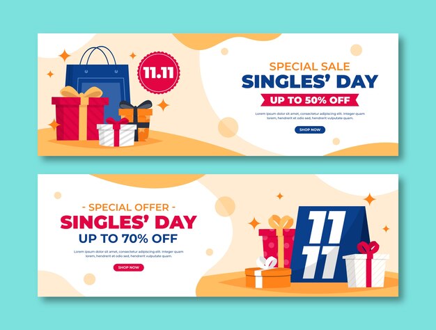 Conjunto de banners de venta de día de compras planas 11.11