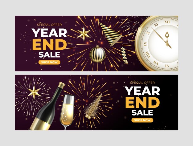 Conjunto de banners de venta de fin de año realista