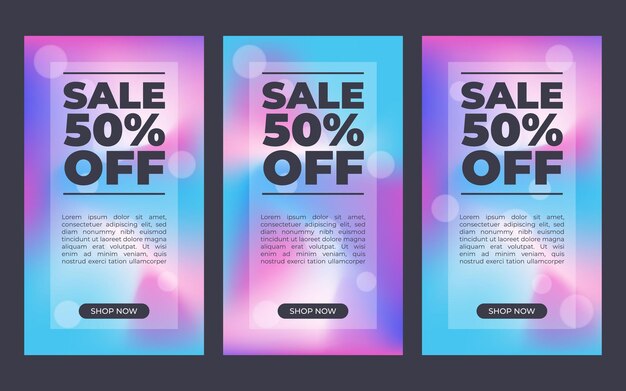Conjunto de banners de venta geométricos verticales. Estilo de texto en rodajas. Elemento de diseño gráfico: anuncio, cartel, folleto, etiqueta, cupón, tarjeta. Ilustración vectorial.