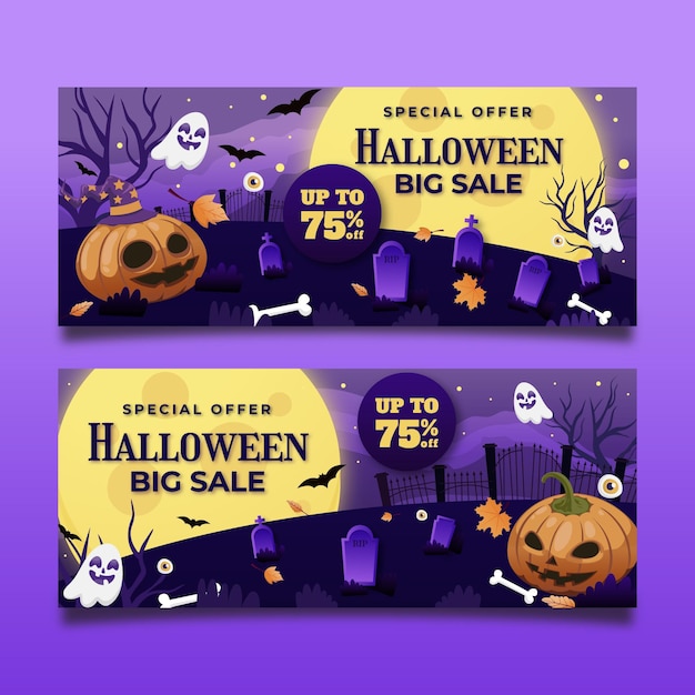 Vector gratuito conjunto de banners de venta de halloween degradado