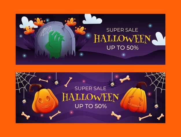 Conjunto de banners de venta de halloween degradado