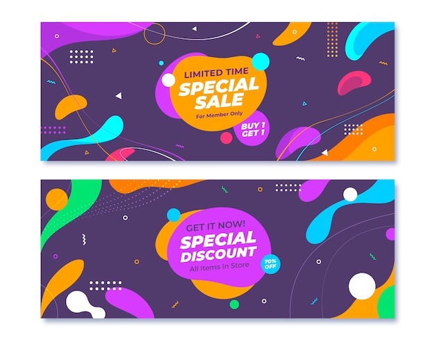 Vector gratuito conjunto de banners de venta horizontal abstracto plano