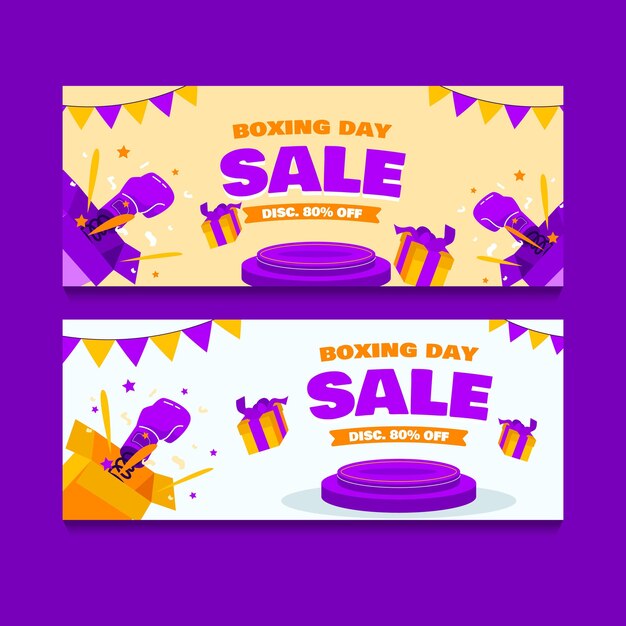 Vector gratuito conjunto de banners de venta horizontal de boxing day plano dibujado a mano