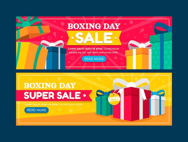 Conjunto de banners de venta horizontal de boxing day plano