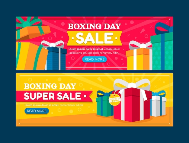 Vector gratuito conjunto de banners de venta horizontal de boxing day plano