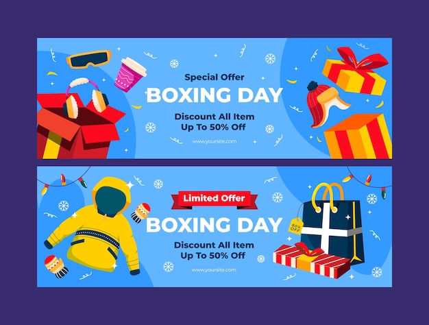 Conjunto de banners de venta horizontal de boxing day plano