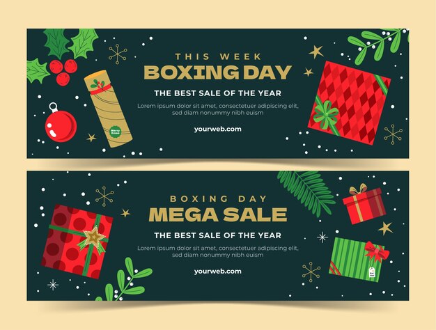 Conjunto de banners de venta horizontal de boxing day plano