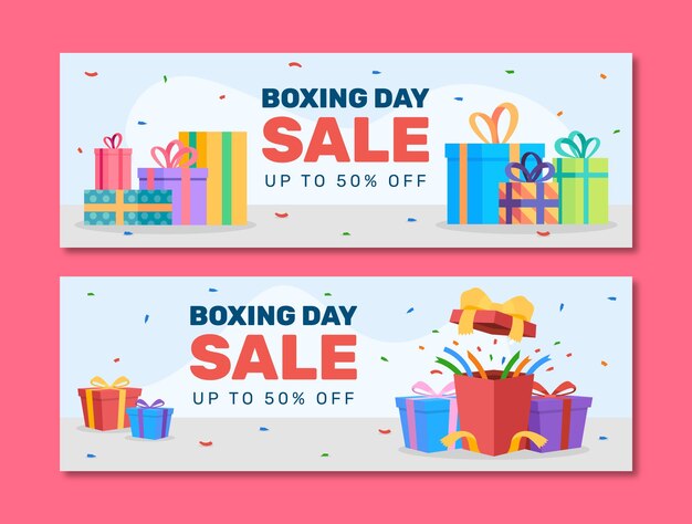 Conjunto de banners de venta horizontal de boxing day plano
