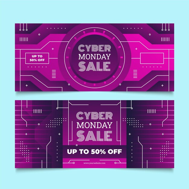 Conjunto de banners de venta horizontal de cyber monday degradado