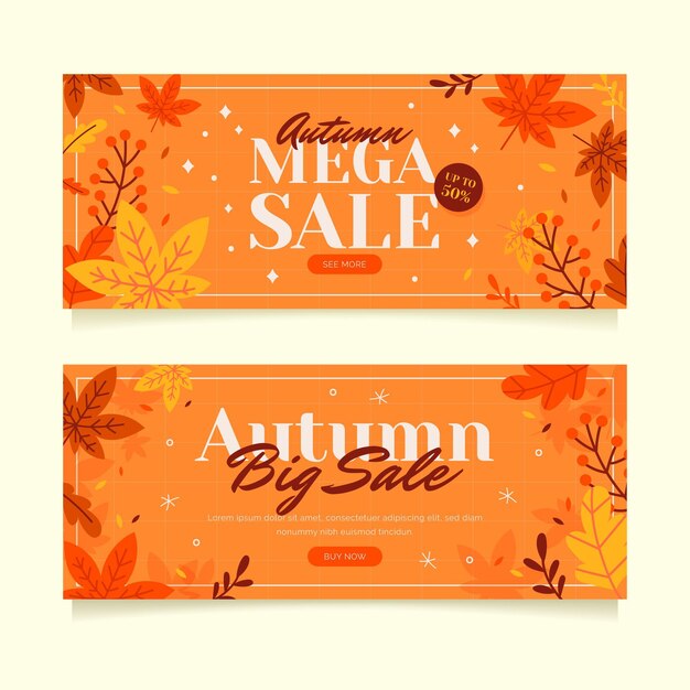 Conjunto de banners de venta horizontal otoño plano