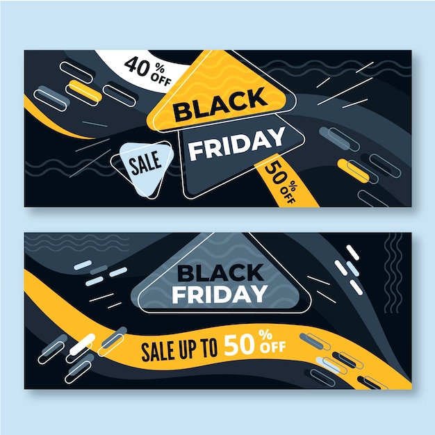 Vector gratuito conjunto de banners de venta horizontal de venta de viernes negro plano