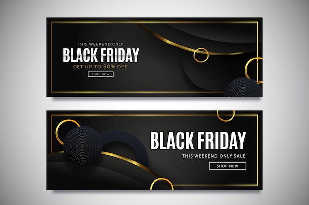 Vector gratuito conjunto de banners de venta horizontal de viernes negro realista